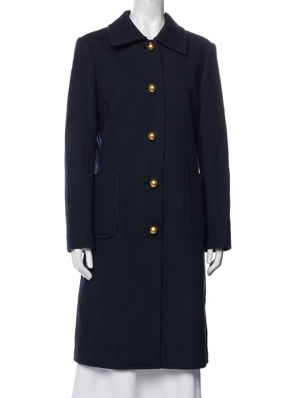 Tory Burch Navy Single-Breasted Coat with Gold Buttons